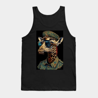Giraffe wearing sunglasses and army uniform Tank Top